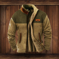 Alexander | Herren Fleece-Outdoorjacke mit Azteken-Muster Sherpa-Futter Reißverschluss in Braun