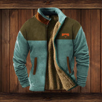 Alexander | Herren Fleece-Outdoorjacke mit Azteken-Muster Sherpa-Futter Reißverschluss in Blau