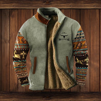 Alexander | Herren Fleece-Outdoorjacke mit Azteken-Muster Sherpa-Futter Reißverschluss in Grau