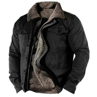Elias | Herren Fleecegefütterter Western-Cardigan Sherpa-Kragen Knopfleiste in Schwarz