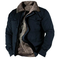 Elias | Herren Fleecegefütterter Western-Cardigan Sherpa-Kragen Knopfleiste in Marineblau