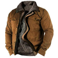 Elias | Herren Fleecegefütterter Western-Cardigan Sherpa-Kragen Knopfleiste in Braun