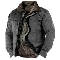 Elias | Herren Fleecegefütterter Western-Cardigan Sherpa-Kragen Knopfleiste in Dunkelgrau