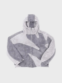 Herren Fleecejacke mit Kapuze und Musterpanelen in Hellgrau