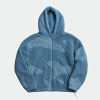 Herren Fleecejacke mit Kapuze und Musterpanelen in Blau