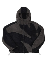 Herren Fleecejacke mit Kapuze und Musterpanelen in Schwarz