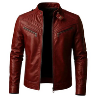 Herren Gesteppte Biker Jacke mit Stehkragen in Weinrot