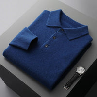Sebastian | Herren Kaschmir Polo Knit Sweater Langarm Business Strickpullover in Dunkelblau