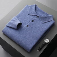Sebastian | Herren Kaschmir Polo Knit Sweater Langarm Business Strickpullover in Blau