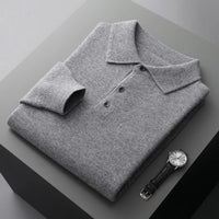 Sebastian | Herren Kaschmir Polo Knit Sweater Langarm Business Strickpullover in Grau