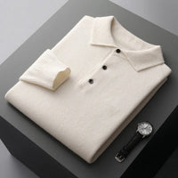 Sebastian | Herren Kaschmir Polo Knit Sweater Langarm Business Strickpullover in Weiß