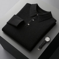 Sebastian | Herren Kaschmir Polo Knit Sweater Langarm Business Strickpullover in Schwarz
