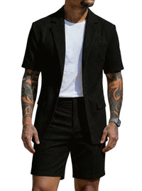 Herren Kurzarm-Blazer und Shorts Set mit Strukturmuster in Schwarz