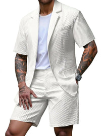 Herren Kurzarm-Blazer und Shorts Set mit Strukturmuster in Weiß