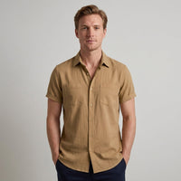 Herren Kurzarm-Button-Down-Hemd in Senfgelb