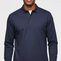 Herren Langarm-Poloshirt mit Knopfleiste in Marineblau