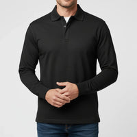 Herren Langarm-Poloshirt mit Knopfleiste in Schwarz