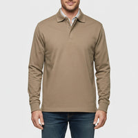 Herren Langarm-Poloshirt mit Knopfleiste in Khaki