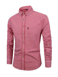 Herren Langarmhemd mit Karomuster, Knopfleiste und Brusttasche in Rot
