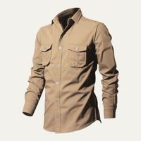 Herren-Langarmhemd mit Knopfleiste und zwei Brusttaschen in Khaki
