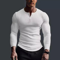 Herren Langarmshirt mit Rippstruktur und Knopfleiste in Weiß