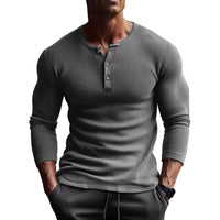 Herren Langarmshirt mit Rippstruktur und Knopfleiste in Grau