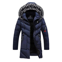 Herren Langer Steppmantel mit Kapuze in Blau