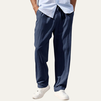 Herren-Leinenhose mit geradem Bein und Kordelzug in Marineblau