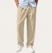 Herren-Leinenhose mit geradem Bein und Kordelzug in Beige