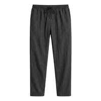 Herren-Leinenhose mit geradem Bein und Kordelzug in Schwarz