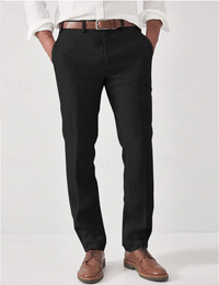 Herren-Leinenhose mit Gürtelschlaufen in Schwarz