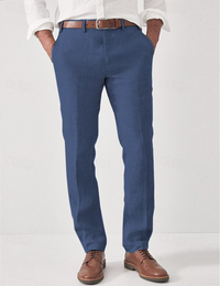 Herren-Leinenhose mit Gürtelschlaufen in Blau