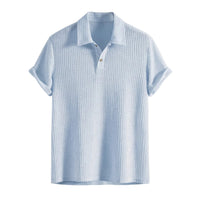 Herren Poloshirt mit Strukturmuster und Knopfleiste in Himmelblau