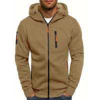Simon | Herren Reißverschluss Kapuzenpullover Knit Sweater mit Kordelzug in Khaki