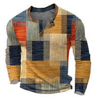 Christian | Herren Retro Colorblock Langarm Knit Sweater Henley in Orange
