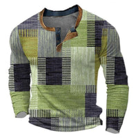 Christian | Herren Retro Colorblock Langarm Knit Sweater Henley in Grün