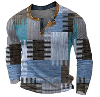 Christian | Herren Retro Colorblock Langarm Knit Sweater Henley in Blau