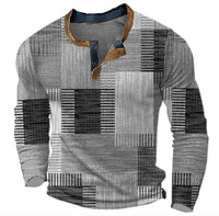 Christian | Herren Retro Colorblock Langarm Knit Sweater Henley in Grau
