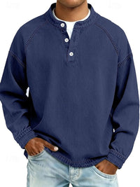 Dominik | Herren Retro Henley Knit Sweater Langarm Used-Look Pullover in Königsblau