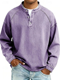 Dominik | Herren Retro Henley Knit Sweater Langarm Used-Look Pullover in Lila