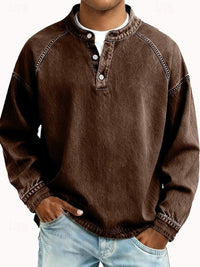 Dominik | Herren Retro Henley Knit Sweater Langarm Used-Look Pullover in Braun