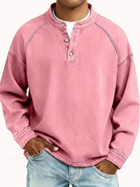 Dominik | Herren Retro Henley Knit Sweater Langarm Used-Look Pullover in Pink
