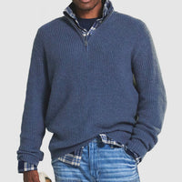 Lukas | Herren Rippstrick Quarter-Zip Knit Sweater Business Casual Pullover in Blau