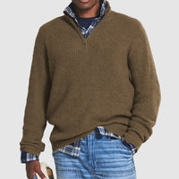 Lukas | Herren Rippstrick Quarter-Zip Knit Sweater Business Casual Pullover in Braun