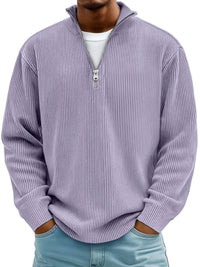 Simon | Herren Rippstrick Quarter-Zip Pullover Sweater mit Stehkragen in Lila
