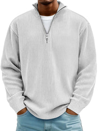 Simon | Herren Rippstrick Quarter-Zip Pullover Sweater mit Stehkragen in Weiß