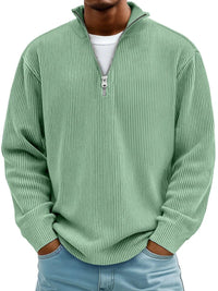 Simon | Herren Rippstrick Quarter-Zip Pullover Sweater mit Stehkragen in Grün