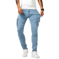 Herren Schmal Geschnittene Cargohose mit Seitentaschen in Blau