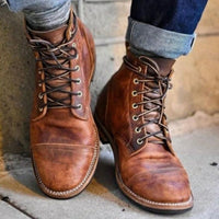 Julian | Herren Schnürstiefel Klassische Leder Boots Robuste Gummisohle in Braun