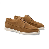 Herren-Schnürschuhe mit Mokassin-Naht und flacher Sohle in Braun